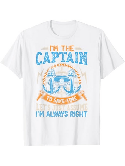 Men's Graphic T-Shirt Im The Captain Nautical Ship Wheel Graphic With Anchor