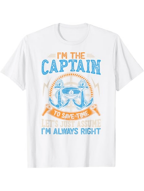 Men's Graphic T-Shirt Im The Captain Nautical Ship Wheel Graphic With Anchor