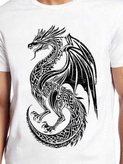 Men's Graphic T-Shirt Intricate Tribal Patterns Forming A Powerful Mythical Dragon