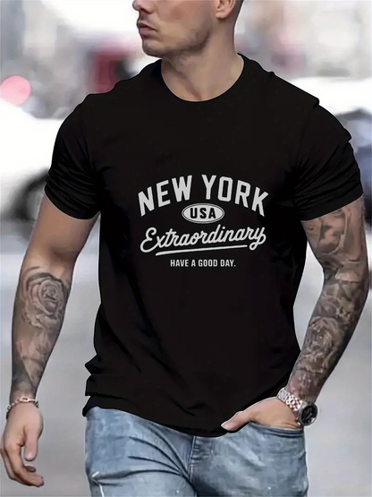 Men's Graphic T-Shirt New York Usa Extraordinary Lettering With Motivational Urban Style Design