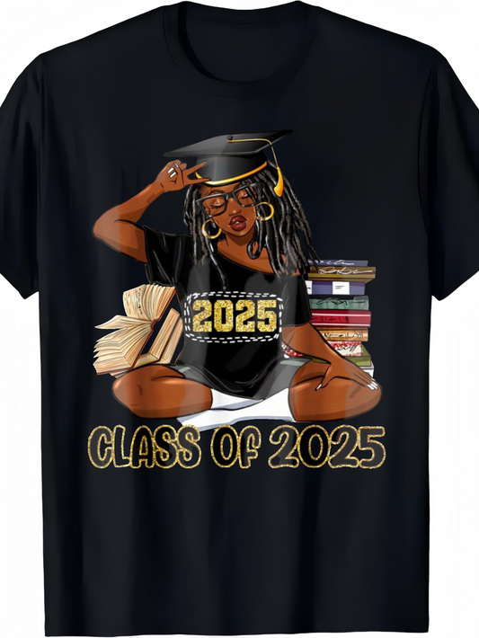 Men's Graphic T-Shirt Class Of 2025 Smart Graduate Girl Surrounded By Piles Of Books