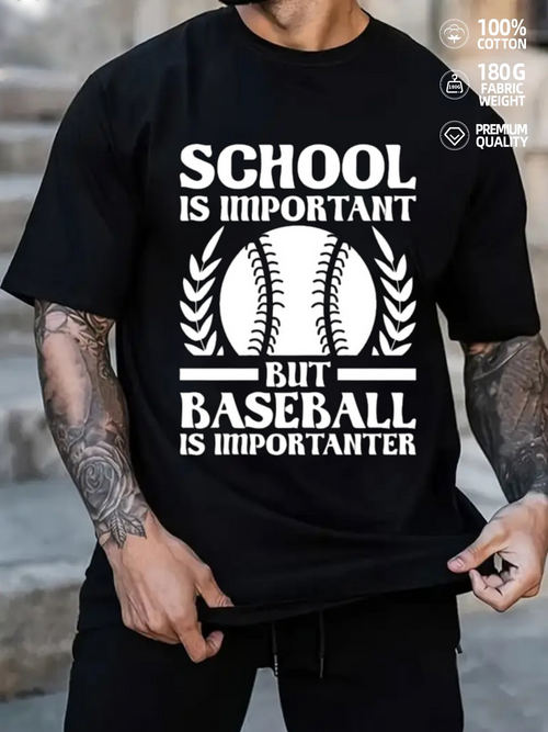 Men's Graphic T-Shirt School Is Important But Baseball Is Importanter Emphasizing White Wreath And Classic Baseball