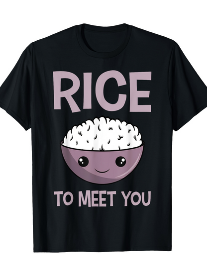 Men's Graphic T-Shirt Rice To Meet You Smiling Cute Rice Bowl With Cartoon Face