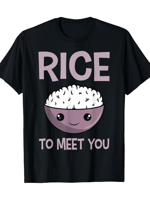 Men's Graphic T-Shirt Rice To Meet You Smiling Cute Rice Bowl With Cartoon Face