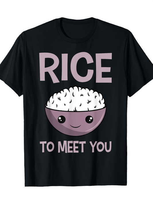 Men's Graphic T-Shirt Rice To Meet You Smiling Cute Rice Bowl With Cartoon Face