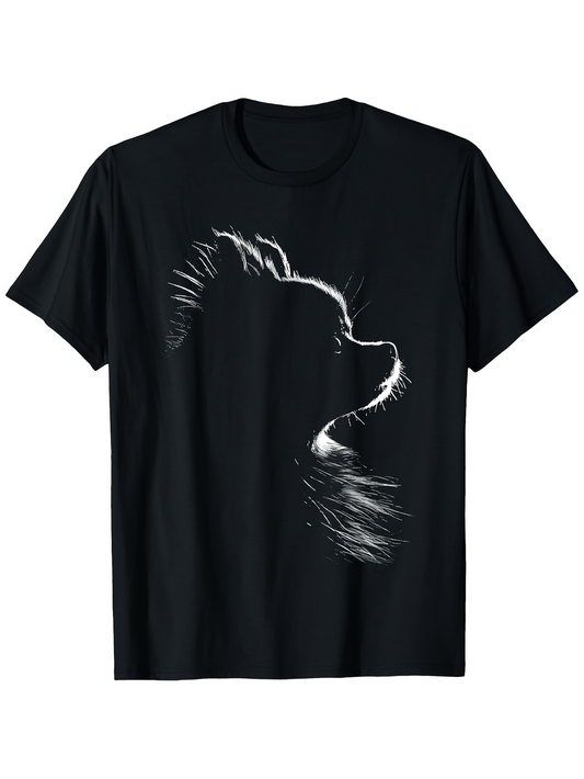 Men's Graphic T-Shirt Shadowed Silhouette With Graceful Light Lines Portraying A Fluffy Dog