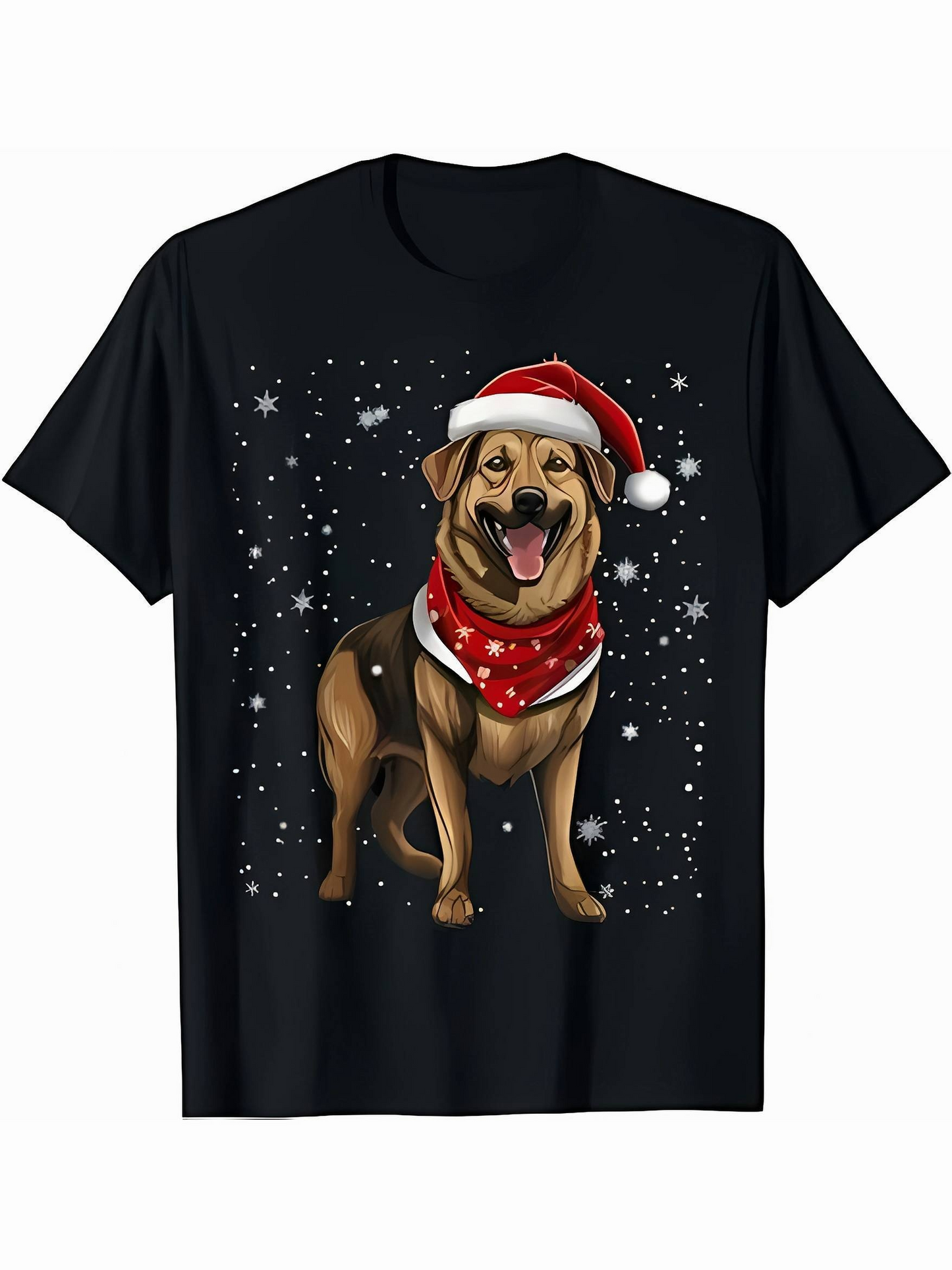 Men's Graphic T-Shirt Festive Holiday Snow With Cheerful Smiling Dog Wearing Santa Hat