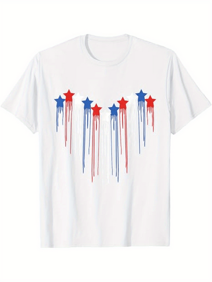 Men's Graphic T-Shirt Colorful Blue And Red Stars Melting Paint Dripping Down T Shirt