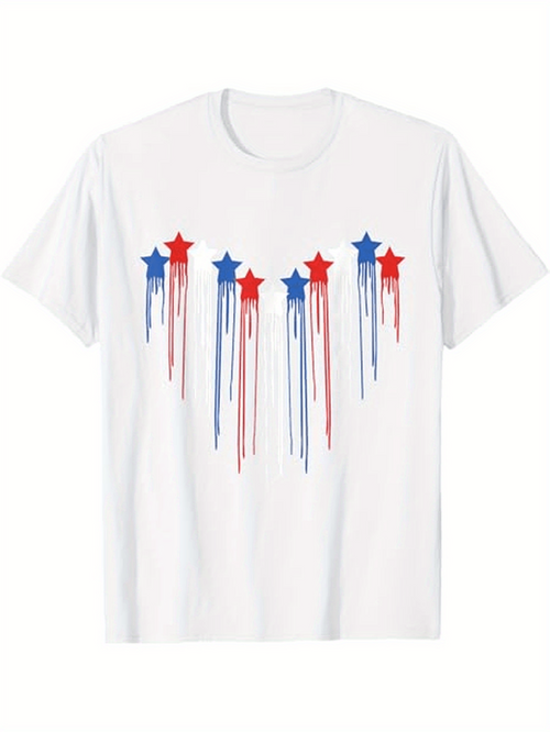 Men's Graphic T-Shirt Colorful Blue And Red Stars Melting Paint Dripping Down T Shirt