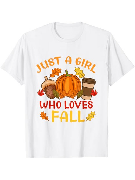 Men's Graphic T-Shirt Just A Girl Who Loves Fall Surrounded By Leaves Acorn Pumpkin And Coffee Cup