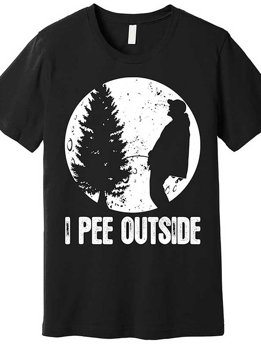 Men's Graphic T-Shirt I Pee Outside Full Moon Graphic With Silhouette Pine Tree And Man