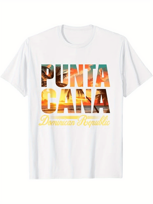 Men's Graphic T-Shirt Dominican Republic Sunset Reflections In Large Colorful Text Letters