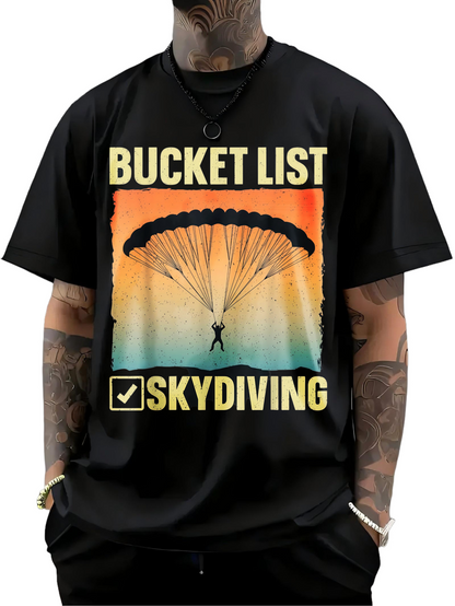 Men's Graphic T-Shirt Bucket List Skydiving Silhouette Against Vibrant Sunset Parachute