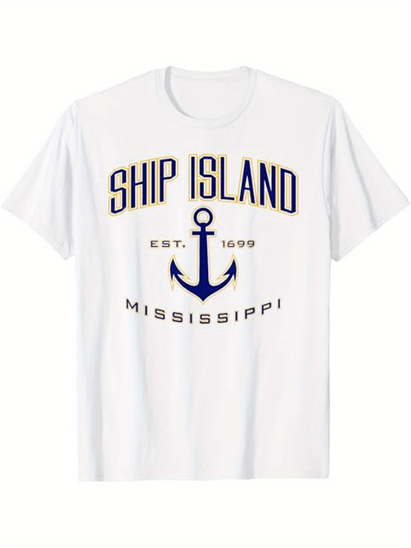 Men's Graphic T-Shirt Ship Island Mississippi With Nautical Anchor Centered Under Bold Lettering