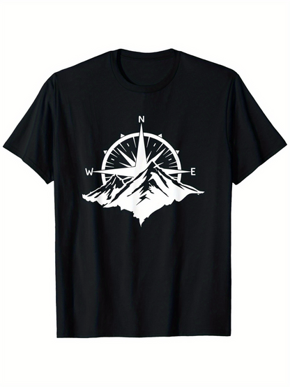 Men's Graphic T-Shirt Compass Points Mountain Range Under Glowing North Star Night Sky