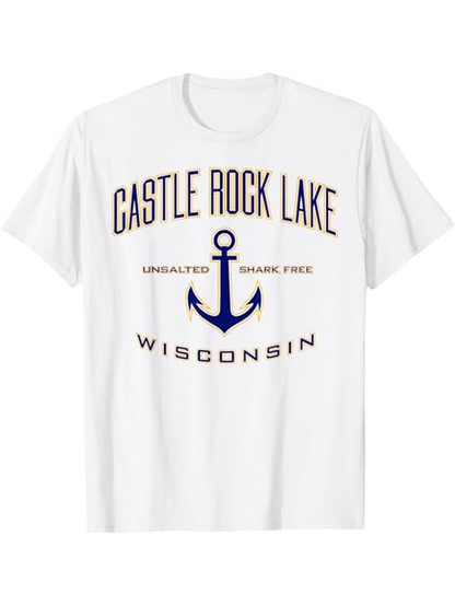 Men's Graphic T-Shirt Castle Rock Lake Text With Nautical Anchor Surrounded By Regional Lettering