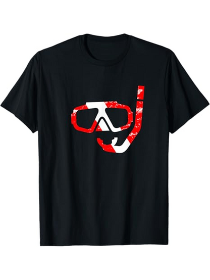 Men's Graphic T-Shirt Red And White Camouflage Pattern With Simple Snorkeling Mask Graphic