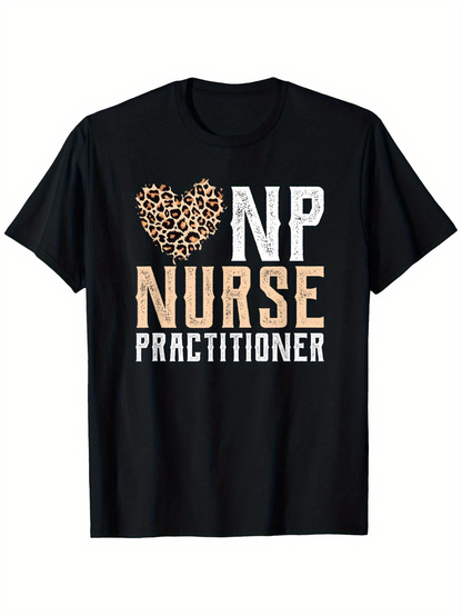 Men's Graphic T-Shirt Leopard Print Heart With Bold Letters Nurse Practitioner