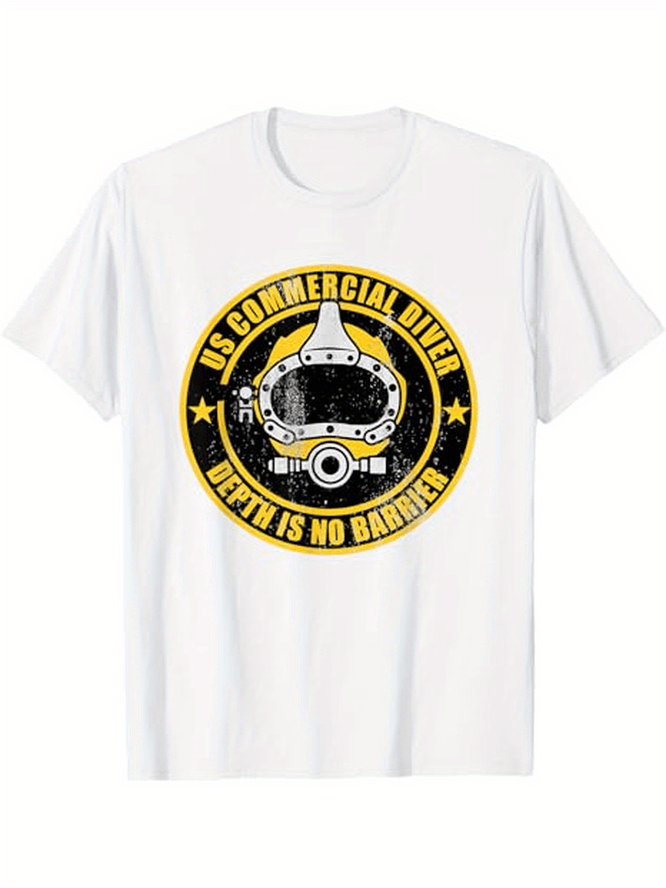 Men's Graphic T-Shirt US Commercial Diver Bold Text Surrounded By Stars And Diving Helmet