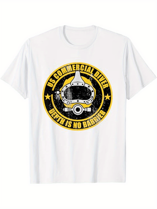 Men's Graphic T-Shirt US Commercial Diver Bold Text Surrounded By Stars And Diving Helmet