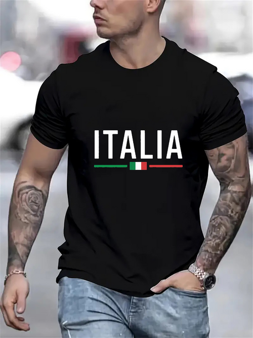 Men's Graphic T-Shirt Italia Bold White Letters With Italian Flag And Lines Italia