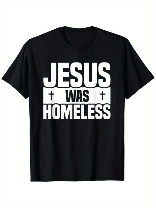 Men's Graphic T-Shirt Bold Statement In White Letters With Small Cross Symbols Centered On Black Shirt