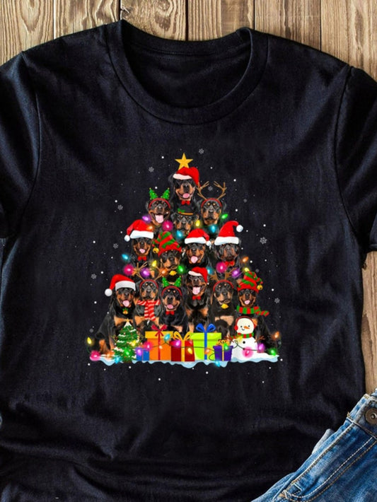 Men's Graphic T-Shirt Christmas Tree Formed With Festive Dogs Santa Hats And Colorful Presents