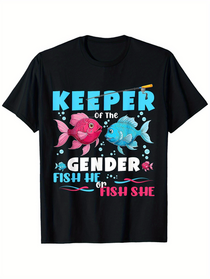 Men's Graphic T-Shirt Keeper Of The Gender Colorful Bubbles With Blue And Pink Cartoon Fish