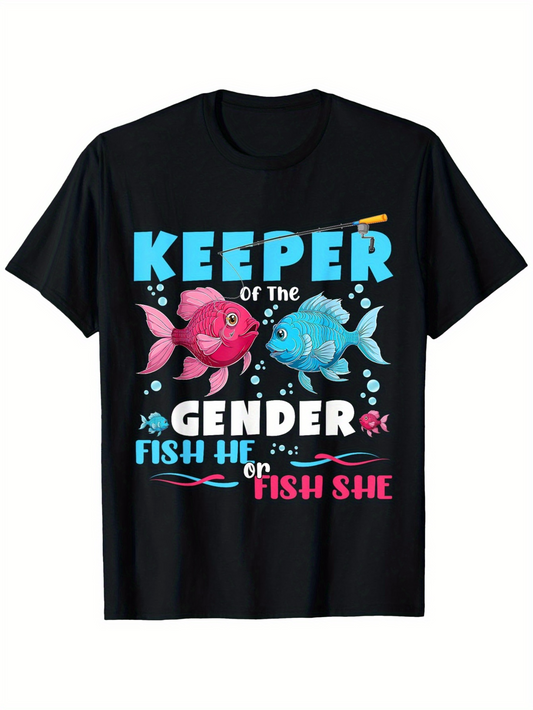 Men's Graphic T-Shirt Keeper Of The Gender Colorful Bubbles With Blue And Pink Cartoon Fish