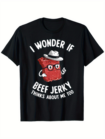 Men's Graphic T-Shirt I Wonder If Cartoon Snack With Hat Quirky Fun Beef Jerky