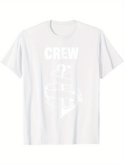 Men's Graphic T-Shirt Crew Bold Typography With Anchor Motif Printed On White TShirt