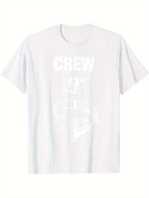 Men's Graphic T-Shirt Crew Bold Typography With Anchor Motif Printed On White TShirt
