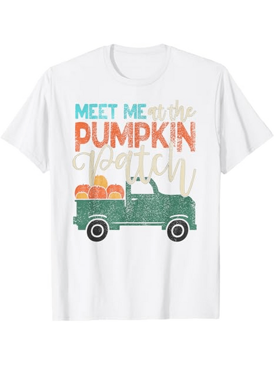 Men's Graphic T-Shirt Meet Me At The Pumpkin Patch With Classic Vintage Green Truck