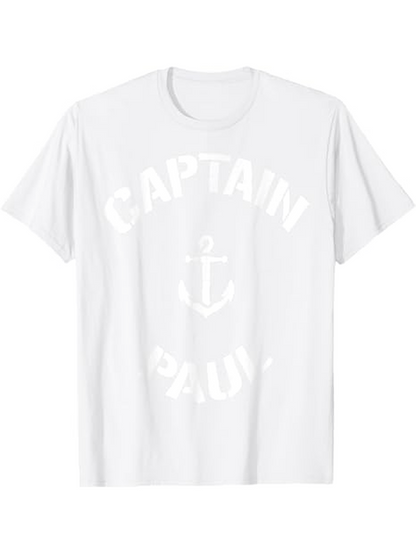 Men's Graphic T-Shirt Captain Paul With Nautical Anchor Centered On White T Shirt