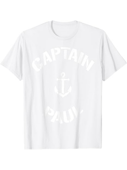 Men's Graphic T-Shirt Captain Paul With Nautical Anchor Centered On White T Shirt