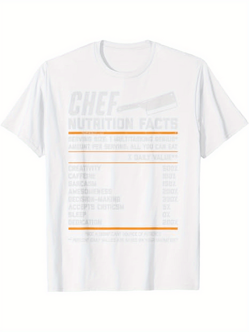 Men's Graphic T-Shirt Chef Nutrition Facts Table With Orange Stripe Graphic
