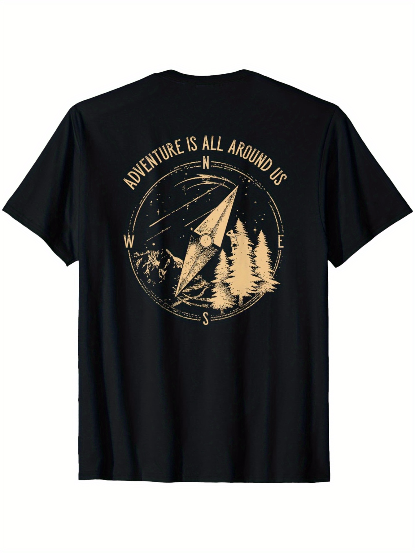 Men's Graphic T-Shirt Adventure Is All Around Us Paper Plane Over Forest With Starry Sky Trees