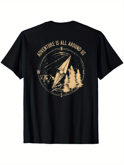 Men's Graphic T-Shirt Adventure Is All Around Us Paper Plane Over Forest With Starry Sky Trees