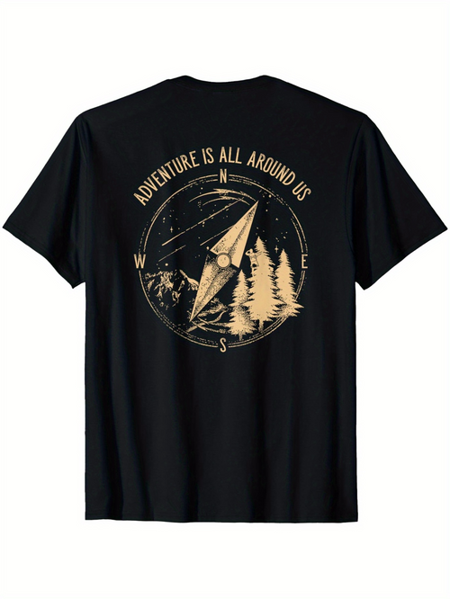 Men's Graphic T-Shirt Adventure Is All Around Us Paper Plane Over Forest With Starry Sky Trees