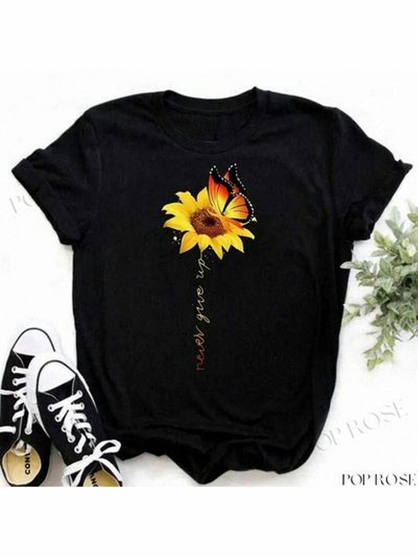 Men's Graphic T-Shirt Sunflower With Colorful Butterfly Resting Amid Petals Under Gentle Sunlight Flower
