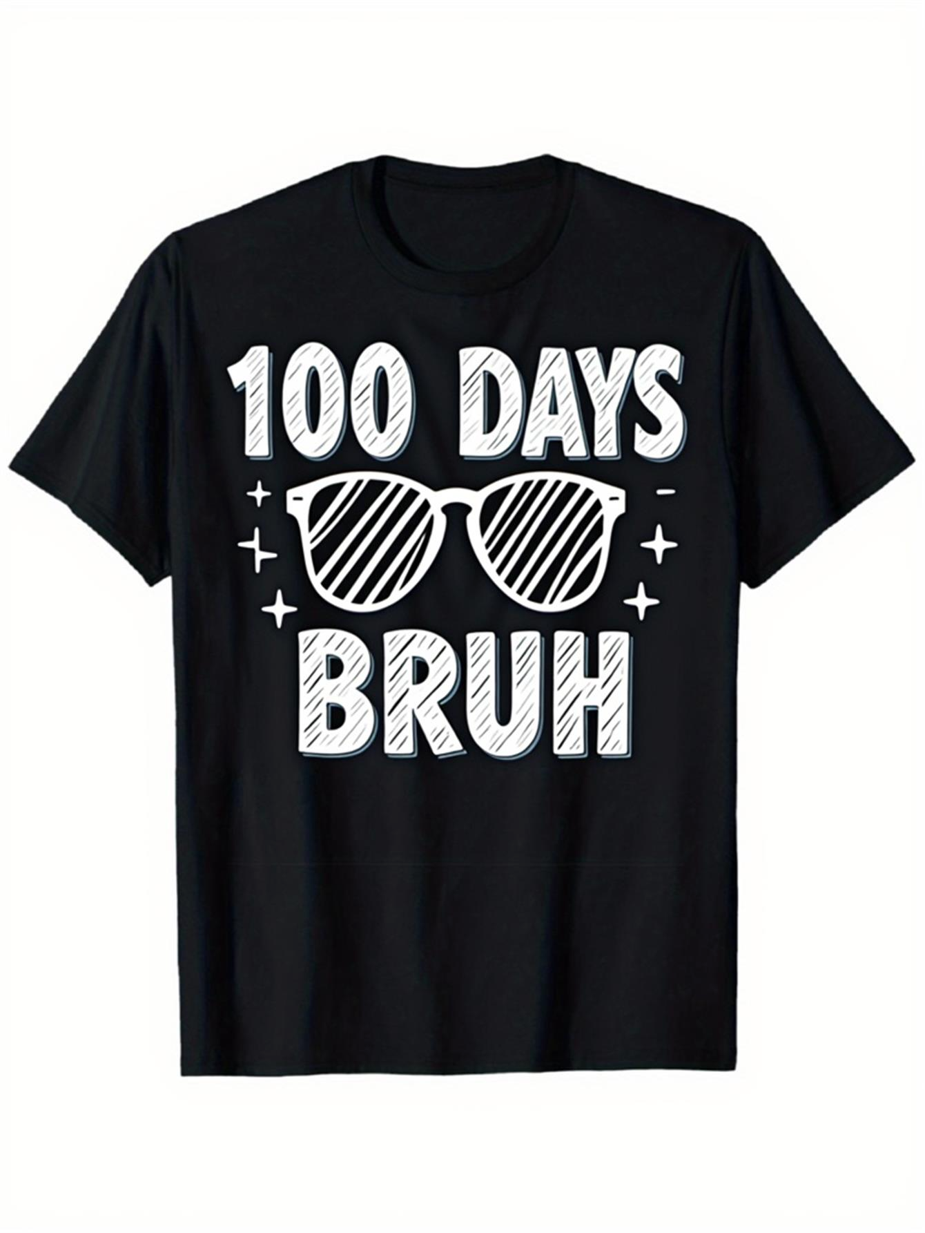 Men's Graphic T-Shirt 100 Days Bruh Groovy Striped Sunglasses With Playful Sparkling Accents Around Sunglasses