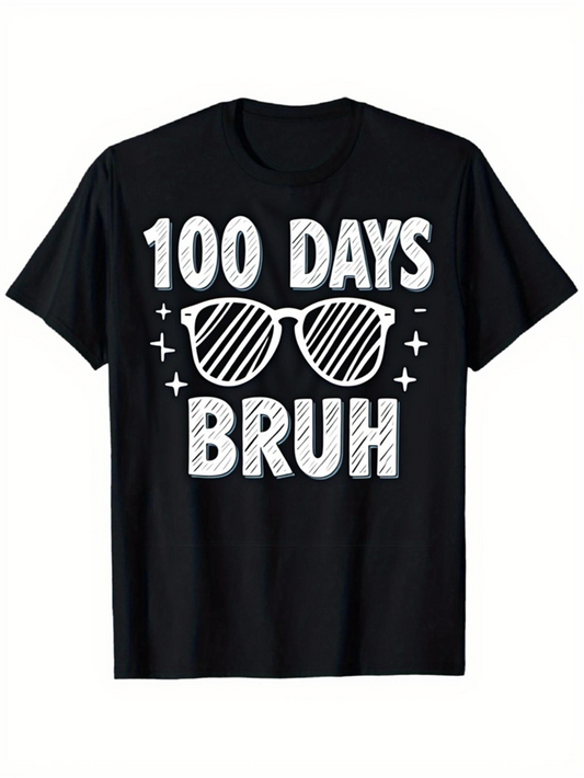 Men's Graphic T-Shirt 100 Days Bruh Groovy Striped Sunglasses With Playful Sparkling Accents Around Sunglasses