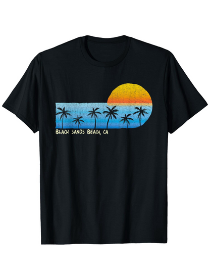 Men's Graphic T-Shirt Black Sands Beach CA Sunset With Blue Sky And Palm Trees Evening Scene Beach