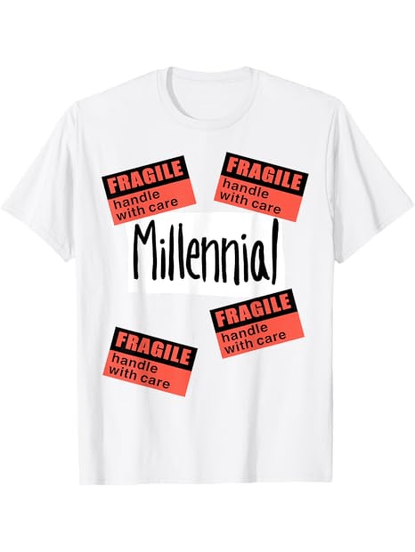 Men's Graphic T-Shirt Millennial Fragile Handle With Care Labels Among Bold Letters
