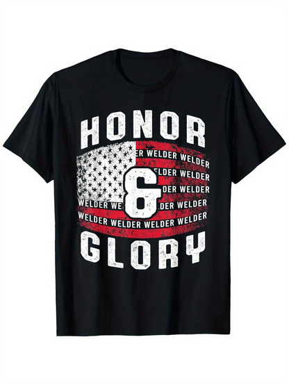 Men's Graphic T-Shirt Honor Glory Distressed American Flag Print With Bold Lettering