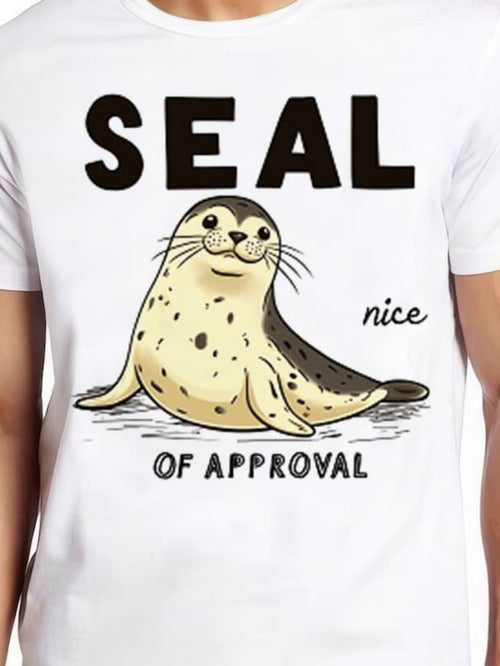 Men's Graphic T-Shirt Seal Of Approval Smiling Cartoon Seal Illustration With Fun Lettering