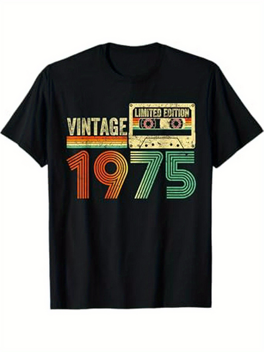 Men's Graphic T-Shirt Vintage Limited Edition Cassette Tape With Colorful Retro Style Numbers