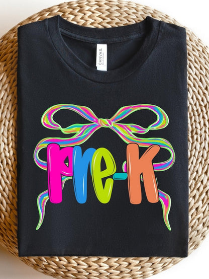 Men's Graphic T-Shirt Colorful Ribbon With Playful Letters Over Black Tee Pre K