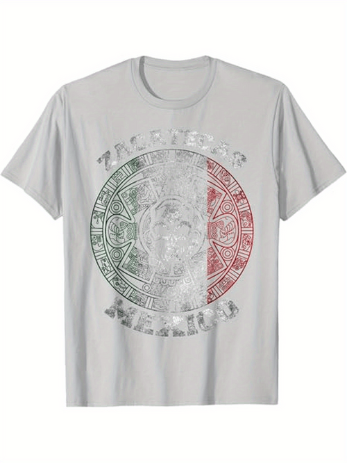 Men's Graphic T-Shirt Traditional Aztec Calendar With Faded Tricolor Distressed Pattern Symbol
