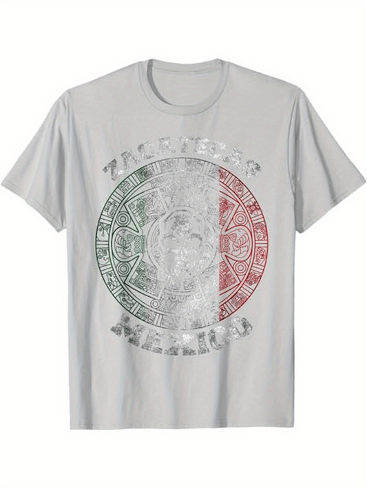 Men's Graphic T-Shirt Traditional Aztec Calendar With Faded Tricolor Distressed Pattern Symbol